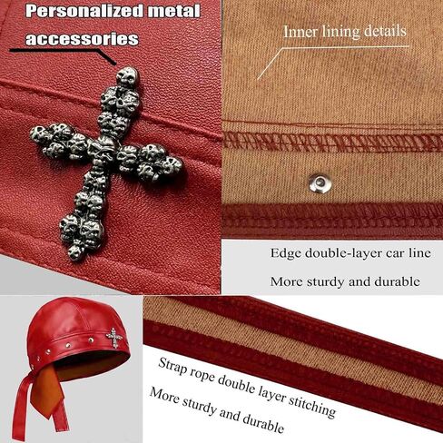 Punk Motorcycle Skull Cross Cap Biker Cap for Women/Men Adjustable,Stylish Biker Doo Rag Headwrap for Riding & Outdoor Activities Red in Saudi Arabia