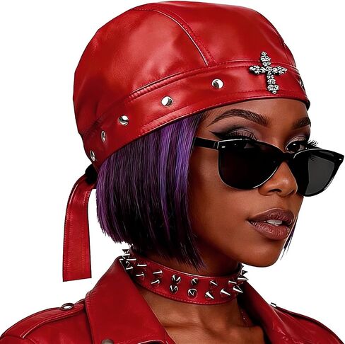 Punk Motorcycle Skull Cross Cap Biker Cap for Women/Men Adjustable,Stylish Biker Doo Rag Headwrap for Riding & Outdoor Activities Red in Saudi Arabia