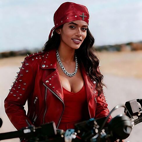 Punk Motorcycle Skull Cross Cap Biker Cap for Women/Men Adjustable,Stylish Biker Doo Rag Headwrap for Riding & Outdoor Activities Red in Saudi Arabia
