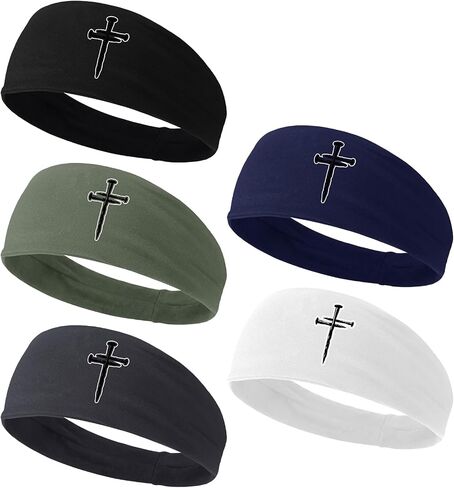 5 Pcs Headbands for Men Women Jesus Cross Sweat Bands Christian Faith Moisture Wicking Workout Headband Sports Hairbands for Basketball Football Baseball Running Training in Saudi Arabia