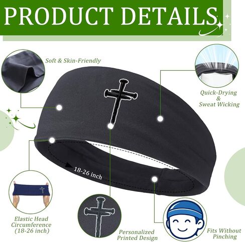 5 Pcs Headbands for Men Women Jesus Cross Sweat Bands Christian Faith Moisture Wicking Workout Headband Sports Hairbands for Basketball Football Baseball Running Training in Saudi Arabia