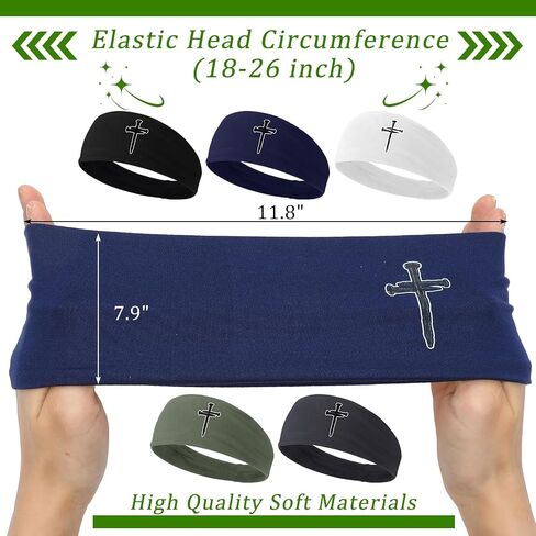 5 Pcs Headbands for Men Women Jesus Cross Sweat Bands Christian Faith Moisture Wicking Workout Headband Sports Hairbands for Basketball Football Baseball Running Training in Saudi Arabia