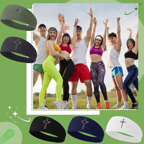 5 Pcs Headbands for Men Women Jesus Cross Sweat Bands Christian Faith Moisture Wicking Workout Headband Sports Hairbands for Basketball Football Baseball Running Training in Saudi Arabia