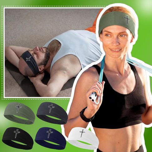 5 Pcs Headbands for Men Women Jesus Cross Sweat Bands Christian Faith Moisture Wicking Workout Headband Sports Hairbands for Basketball Football Baseball Running Training in Saudi Arabia