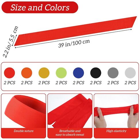 16 Pack Tie Headbands Bulk, Tie Back Headband for Sports Tennis Running Yoga Basketball Workout - Adjustable Sweatbands for Women Men, 8 Colors (2 Each), 39 x 2.2 Inches in Saudi Arabia