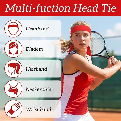 16 Pack Tie Headbands Bulk, Tie Back Headband for Sports Tennis Running Yoga Basketball Workout - Adjustable Sweatbands for Women Men, 8 Colors (2 Each), 39 x 2.2 Inches in Saudi Arabia