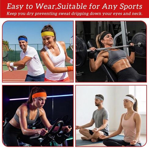 16 Pack Tie Headbands Bulk, Tie Back Headband for Sports Tennis Running Yoga Basketball Workout - Adjustable Sweatbands for Women Men, 8 Colors (2 Each), 39 x 2.2 Inches in Saudi Arabia
