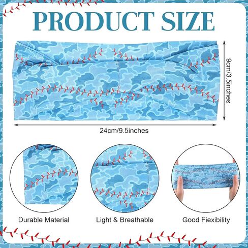 Cuffbow 6 Pcs Baseball Camo Headbands for Women Men, Wide Elastic Sweatband Non-Slip Sports Headband Softball Game Day Hair Accessories Baseball Mom Team Gifts Workout Yoga Running Bandana in Kuwait