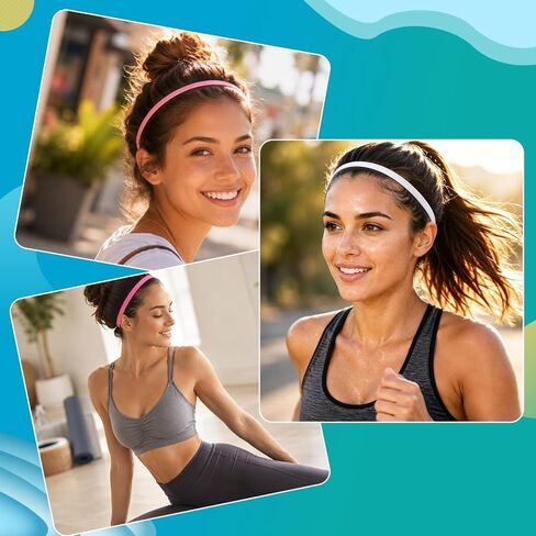 20 PCS Elastic Thin Headbands Elastic Single Slim Sweatbands Stretchy Thin Hair Bands Non Slip Workout Headband Bright Sports Athletic Hairbands for Women Men 12 Colors in Saudi Arabia