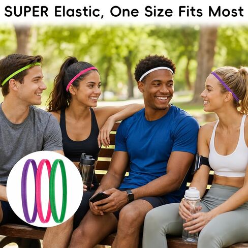 20 PCS Elastic Thin Headbands Elastic Single Slim Sweatbands Stretchy Thin Hair Bands Non Slip Workout Headband Bright Sports Athletic Hairbands for Women Men 12 Colors in Saudi Arabia