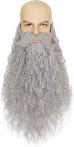 Long Fake Mustache and Beard for Men Wizard Classic False Facial Hair Costume Accessory for Halloween Party in Saudi Arabia