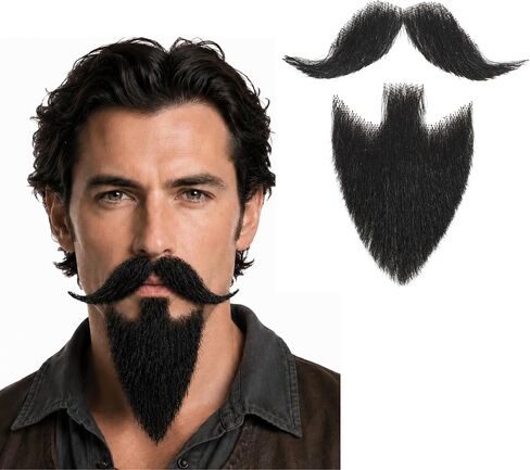 Human Hair Fake Beard and Mustache for Men, Musketeer Beard Costume, Realistic Van Dyke Pirate Beard Halloween Cosplay in Saudi Arabia