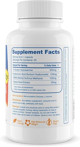Hyalogic Hyaluronic Acid 120 mg Delayed Release Capsules | Combo Formula w/Glucosamine MSM | Support Healthy Joints, Eyes and Skin and Overall Body | Promote Healthy Skin | Non-GMO (30 Count) in Kuwait