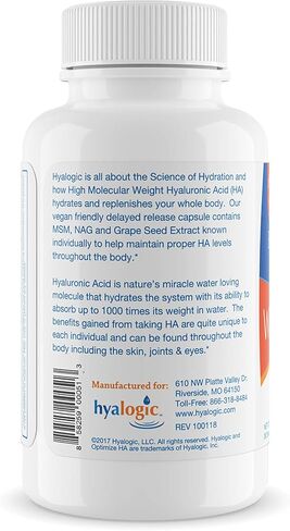 Hyalogic Hyaluronic Acid 120 mg Delayed Release Capsules | Combo Formula w/Glucosamine MSM | Support Healthy Joints, Eyes and Skin and Overall Body | Promote Healthy Skin | Non-GMO (30 Count) in Kuwait