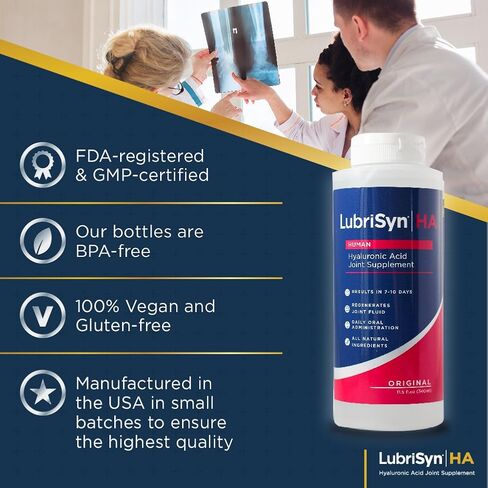 LubriSyn HA Human Liquid Hyaluronic Acid Joint Supplement, Oral HA for People, Supports Healthy Knees, Hips & Joint Function for Men & Women, Original Flavor, 30-Day Supply, 11.5 oz in Kuwait