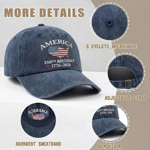 BINTEHGS Embroidered 250 Anniversary USA Hat 1776-2026 250th Anniversary Cap American Flag Adjustable 4th of July hat in Saudi Arabia