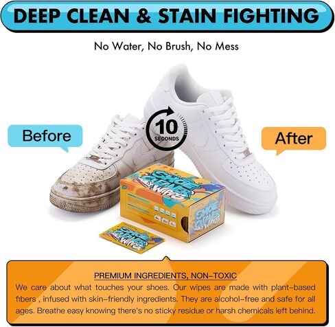 COZGO Shoe Cleaner Wipes, Shoe Cleaning Wipes for Sneakers, Leather, Canvas, Portable On-the-Go Shoe Care for Stain Removal in Saudi Arabia