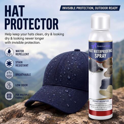 Hat Protector Spray, 6.76Oz Water Repellent for Hats, Water Based Hat Spray with Rain & Stain Protection, Low Odor Waterproof Formula for Wool, Cotton, Polyester, Canvas, Suede & Leather in Saudi Arabia