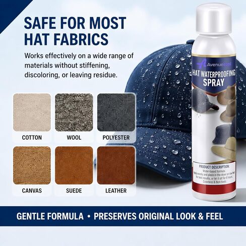 Hat Protector Spray, 6.76Oz Water Repellent for Hats, Water Based Hat Spray with Rain & Stain Protection, Low Odor Waterproof Formula for Wool, Cotton, Polyester, Canvas, Suede & Leather in Saudi Arabia