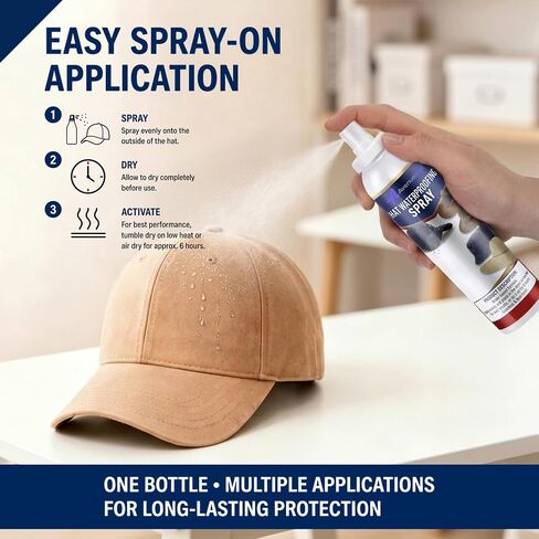 Hat Protector Spray, 6.76Oz Water Repellent for Hats, Water Based Hat Spray with Rain & Stain Protection, Low Odor Waterproof Formula for Wool, Cotton, Polyester, Canvas, Suede & Leather in Saudi Arabia
