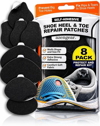 aZengear Shoe Heel Repair & Big Toe Hole Preventer Patch Kit: Stick-On, Strong Adhesive, Rip-Stop, Soft Suede, 4 Pairs Multi-Size for Sneakers, Boots, High Heels - Extends Shoe Life in Kuwait