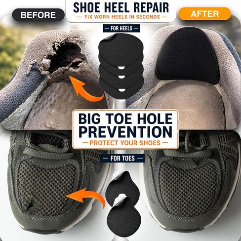 aZengear Shoe Heel Repair & Big Toe Hole Preventer Patch Kit: Stick-On, Strong Adhesive, Rip-Stop, Soft Suede, 4 Pairs Multi-Size for Sneakers, Boots, High Heels - Extends Shoe Life in Kuwait