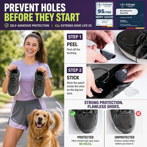 aZengear Shoe Heel Repair & Big Toe Hole Preventer Patch Kit: Stick-On, Strong Adhesive, Rip-Stop, Soft Suede, 4 Pairs Multi-Size for Sneakers, Boots, High Heels - Extends Shoe Life in Kuwait