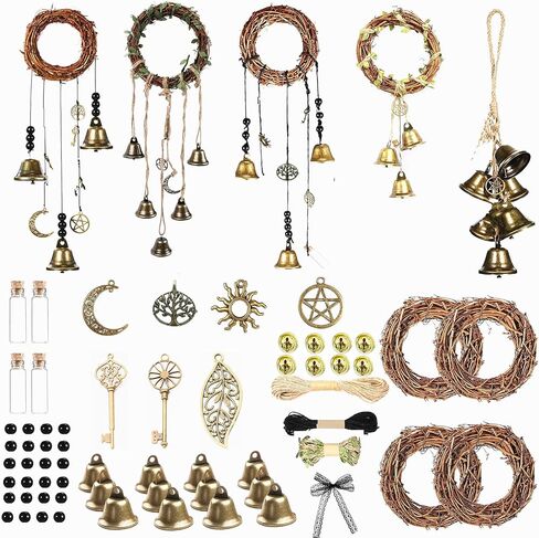 69 Pcs Witch Bells DIY Kit Decor Door Knob Hanging Witchcraft Protection Witchy Wind Chimes Wreath Decorations in Saudi Arabia