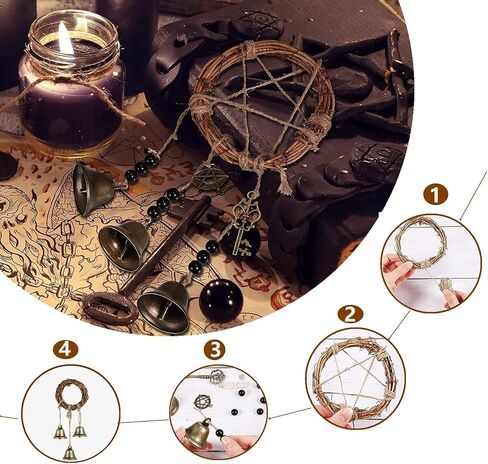 69 Pcs Witch Bells DIY Kit Decor Door Knob Hanging Witchcraft Protection Witchy Wind Chimes Wreath Decorations in Saudi Arabia