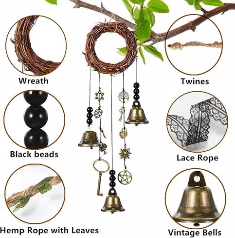 69 Pcs Witch Bells DIY Kit Decor Door Knob Hanging Witchcraft Protection Witchy Wind Chimes Wreath Decorations in Saudi Arabia