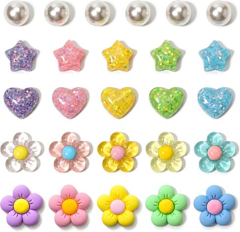 Felvjiaa 26 Pcs Flower Shoe Charms, Heart Star Pearl Clog Charms, DIY Shoe Decoration Accessories for Girls Women,Birthday Party Favor Supplies in Saudi Arabia
