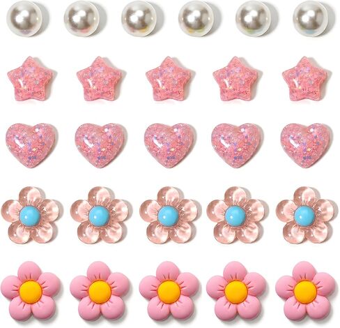 Felvjiaa 26 Pcs Flower Shoe Charms, Heart Star Pearl Clog Charms, DIY Shoe Decoration Accessories for Girls Women,Birthday Party Favor Supplies in Saudi Arabia