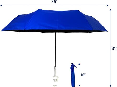 Clamp on Chair Umbrella, folds to just 16", overhead-bin friendly, carry-on sized, meets standard carry-on regulations, easy to travel sun shade umbrella that can be used for beach, resort, cruise, or camping. Frees hands for reading and relaxation. in Kuwait