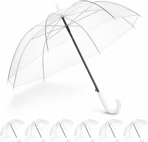 Clear Bubble Umbrellas Bulk (Pack of 6 / 12) – Large Transparent Windproof Stick Umbrella with White J-Handle – Heavy Duty Auto Open Dome Rain Umbrella for Wedding, Party, Graduation & Events in Saudi Arabia