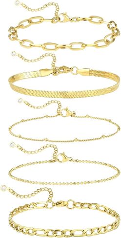Silver Bracelets for Women, 14K Sterling Silver Dainty Stackable Bracelet Set, Trendy Paperclip Cuban Link Chain Bracelets Waterproof Non Tarnish Thin Bracelet Stack Jewelry Gift for Women in Saudi Arabia