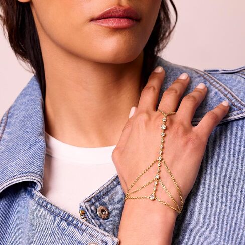 Electric Picks Bowie Hand Chain for Women, 14k Gold Plated Crystal Hand Jewelry, Dainty Finger Loop Chain Bracelet, Adjustable Layering Statement Accessory in Saudi Arabia
