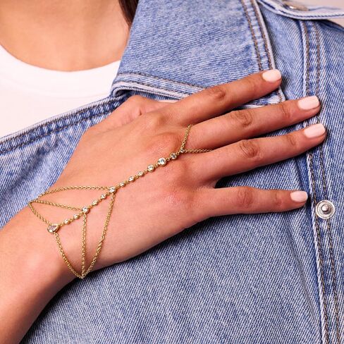 Electric Picks Bowie Hand Chain for Women, 14k Gold Plated Crystal Hand Jewelry, Dainty Finger Loop Chain Bracelet, Adjustable Layering Statement Accessory in Saudi Arabia