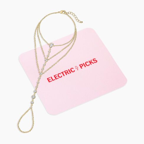 Electric Picks Bowie Hand Chain for Women, 14k Gold Plated Crystal Hand Jewelry, Dainty Finger Loop Chain Bracelet, Adjustable Layering Statement Accessory in Saudi Arabia