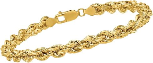 Diamond2Deal 14K Yellow Gold Semi-Solid Polished 6mm Rope Chain Bracelet 8" in Kuwait
