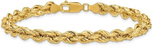 Diamond2Deal 14K Yellow Gold Semi-Solid Polished 6mm Rope Chain Bracelet 8" in Kuwait