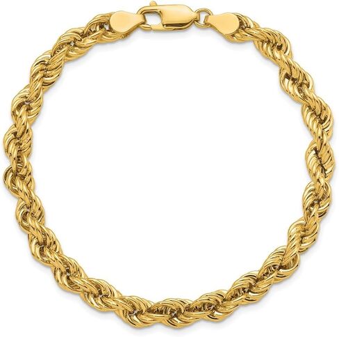 Diamond2Deal 14K Yellow Gold Semi-Solid Polished 6mm Rope Chain Bracelet 8" in Kuwait