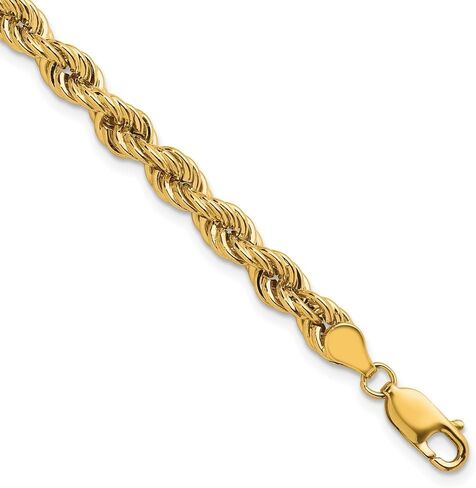 Diamond2Deal 14K Yellow Gold Semi-Solid Polished 6mm Rope Chain Bracelet 8" in Kuwait