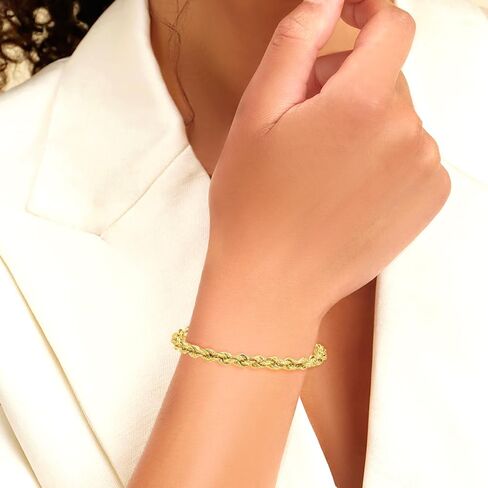 Diamond2Deal 14K Yellow Gold Semi-Solid Polished 6mm Rope Chain Bracelet 8" in Kuwait