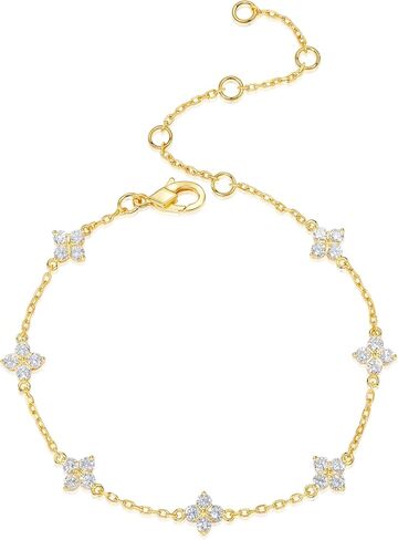 Lab Grown Diamond Bracelets for Women, 1.4 CT 18K White/Yellow Gold Over 925 Sterling Silver Four Leaf Clover Bracelet, D Color VS1 Clarity Diamond Adjustable Bracelets for Valentines Birthday Gifts in Saudi Arabia