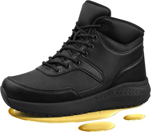 Non Slip Work Boots for Women, Slip Resistant Lace-Up Kitchen Shoes with Oxford Fabric Upper, Lightweight Cushioned Comfort and Ankle Support for Restaurant Food Service Long Shifts in Saudi Arabia