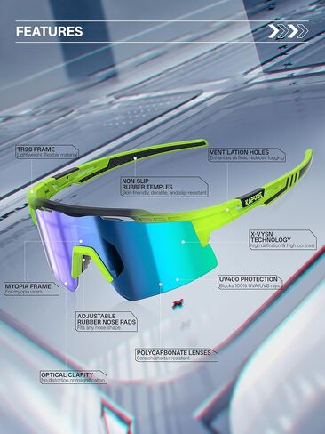 KAPVOE Polarized Cycling Glasses Sports Sunglasses for Men Women, UV400 MTB Bicycle Mountain Bike Glasses with 3 Lenses in Kuwait
