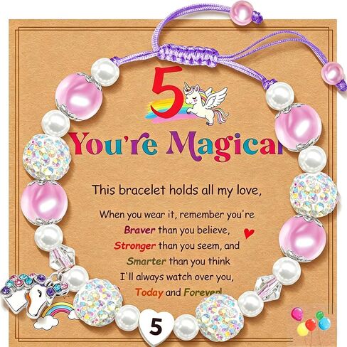 Birthday Number Unicorn Bracelet for Girls Ages 1 2 3 4 5 6 7 8 Braided Unicorn Bracelet with Heart Birthday Number Charm Adjustable Beaded Bracelet Jewelry Gift in Premium Silver Gift Box in Kuwait