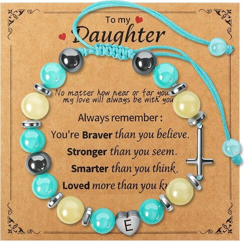 Initial A-Z To My Daughter Bracelet for Girls Teens Cross Bracelet Christian Birthday Christmas Confirmation Baptism First Communion Back to School Graduation Gifts for Daughter Age 5+ in Silver Boxes in Kuwait