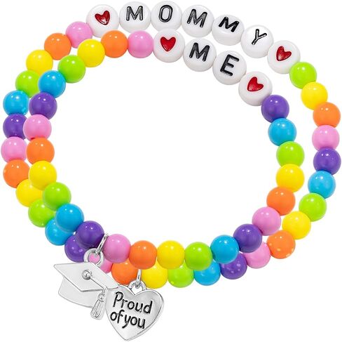 Kindergarten Graduation Bracelet Set for Mommy and Me - Rainbow Beaded Bracelets with Graduation Cap & Proud of You Heart Charms, Kindergarten Graduation Gift for Mom and Daughter/Son in Saudi Arabia