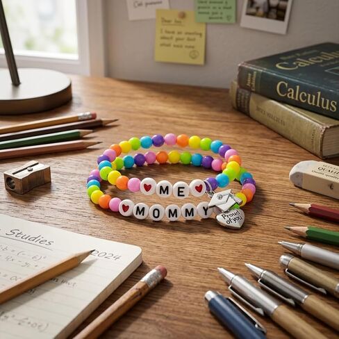 Kindergarten Graduation Bracelet Set for Mommy and Me - Rainbow Beaded Bracelets with Graduation Cap & Proud of You Heart Charms, Kindergarten Graduation Gift for Mom and Daughter/Son in Saudi Arabia